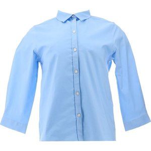NWT LANDS' END UNIFORM 3/4 SLEEVE NO‎ GAPE STRETCH BUTTON DOWN LIGHT SEA BLUE 14